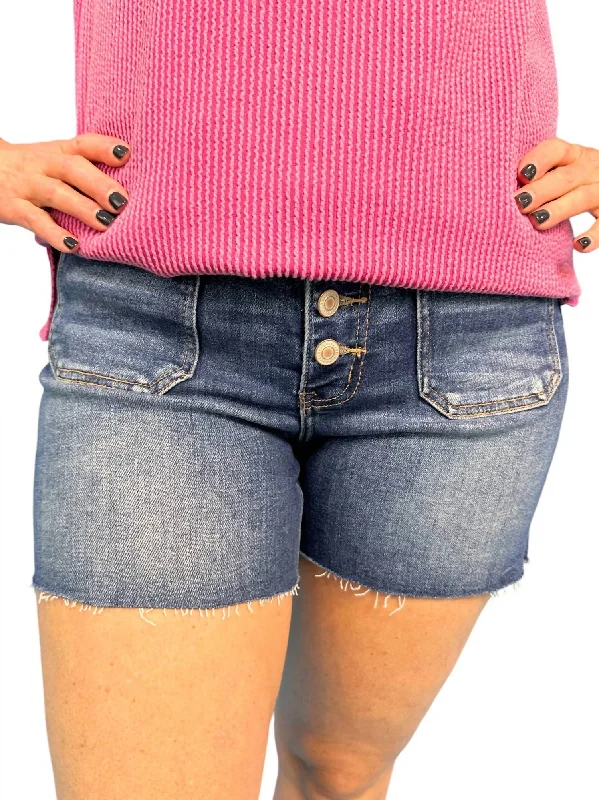 Denim Button Fly Shorts In Medium Wash