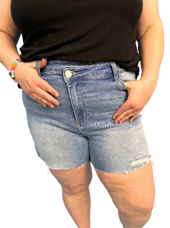 High Rise Criss Cross Shorts In Light/medium Denim