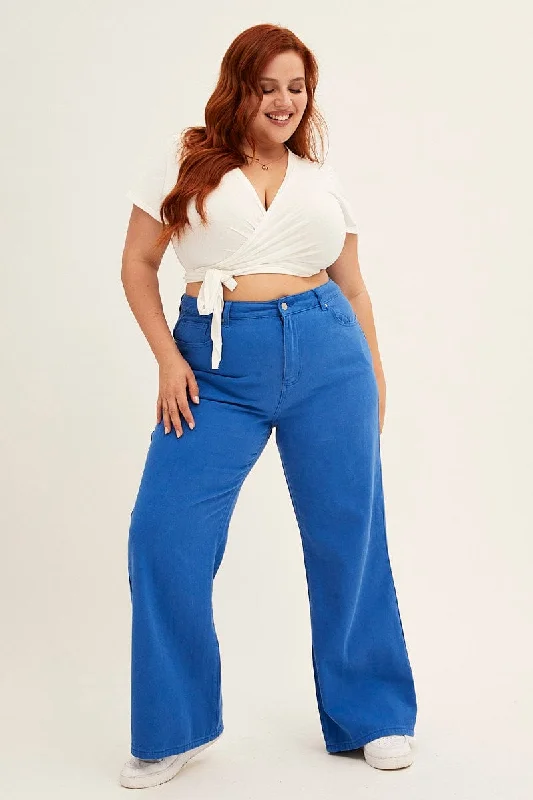 Blue Wide Leg Jeans High Rise