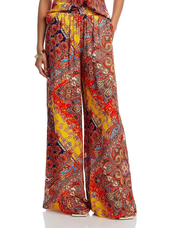 Lillian Womens Paisley Silk Wide Leg Pants