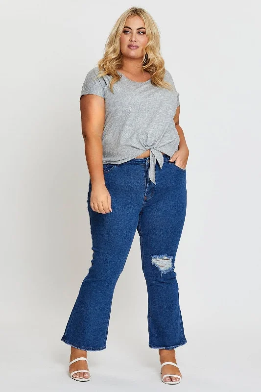 Mid Blue High Waist Flare Denim Jeans