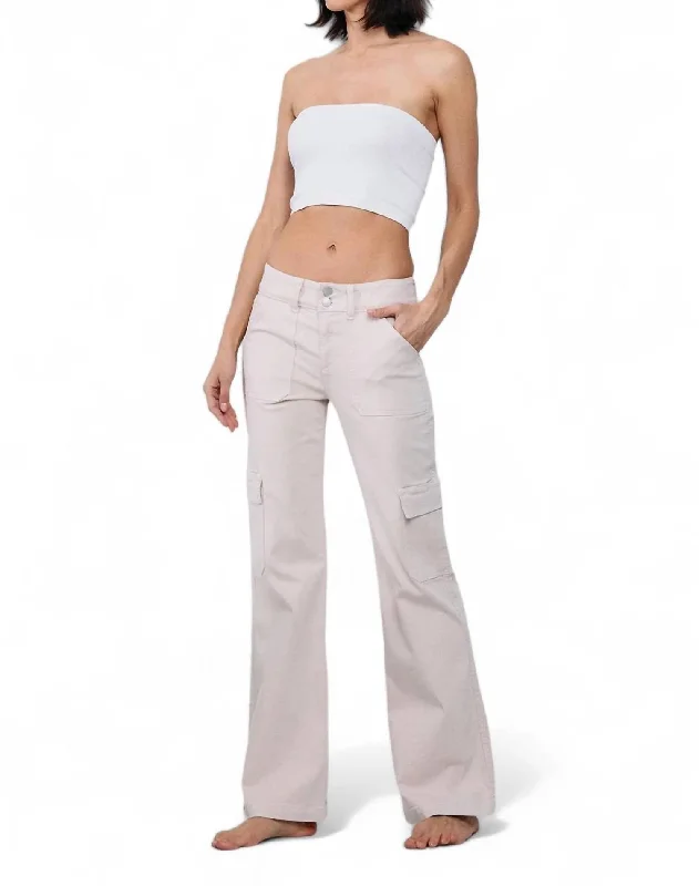 Mid Rise Slim Boot Cut Cargo Pants In Whisper White