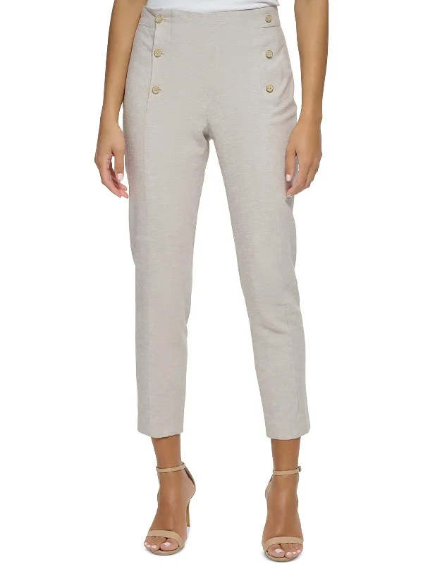 Womens High Rise Embellished Ankle Pants