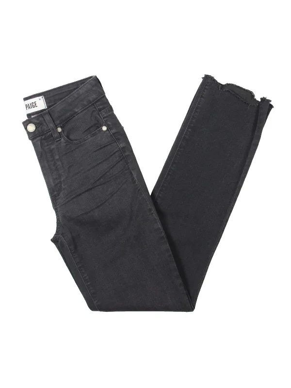 Womens Mid-Rise Raw Hem Straight Leg Jeans