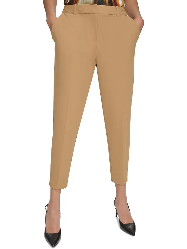 Womens Solid Polyester Ankle Pants