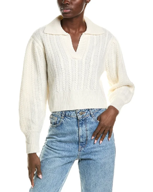 QUINN Cable Puff Sleeve Cashmere Sweater