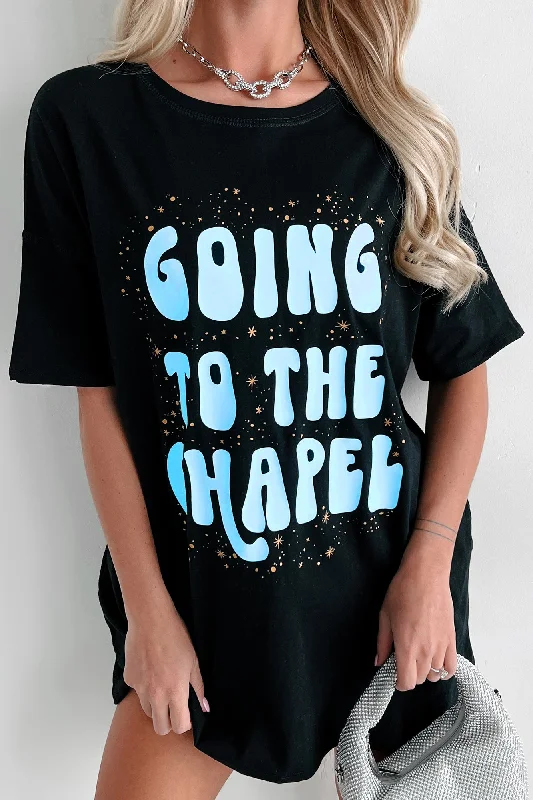 "Going To The Chapel" Oversized Metallic Graphic T-Shirt Dress (Black) - Print On Demand