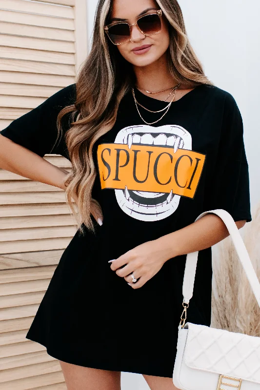 Spucci Vampire Oversized Graphic T-Shirt Dress (Black) - Print On Demand