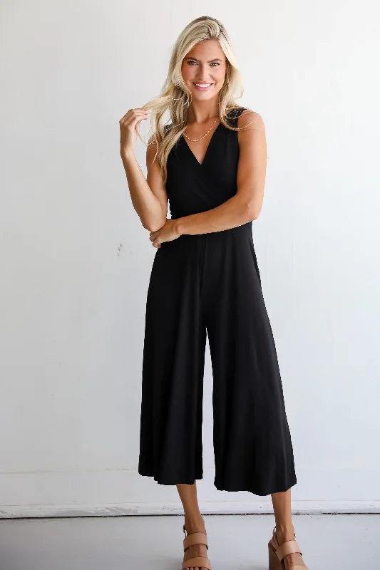 FINAL SALE - Playful Impression Black Surplice Jumpsuit