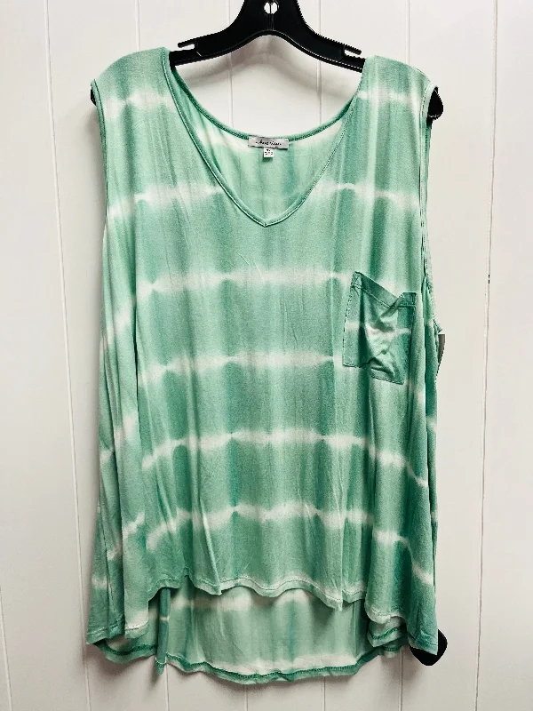 Top Sleeveless By White Birch In Green & White, Size: 3x