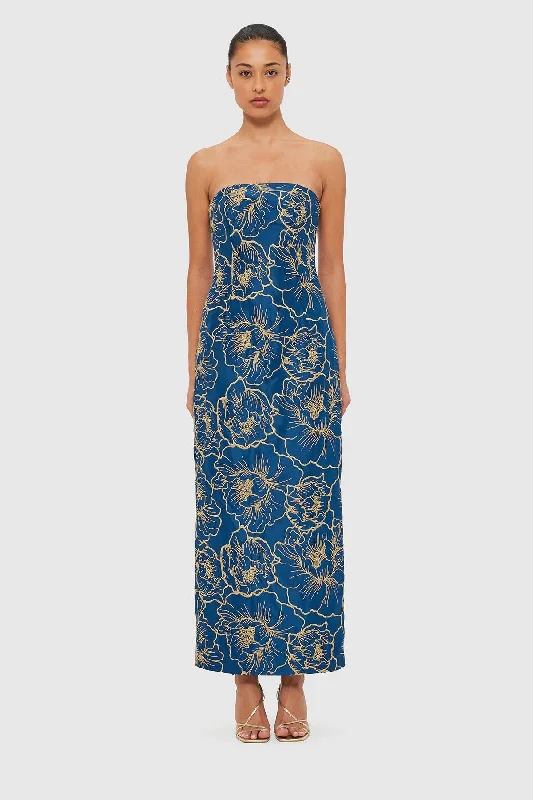 Leo Lin Rayna Bustier Maxi Dress - Marine Blue