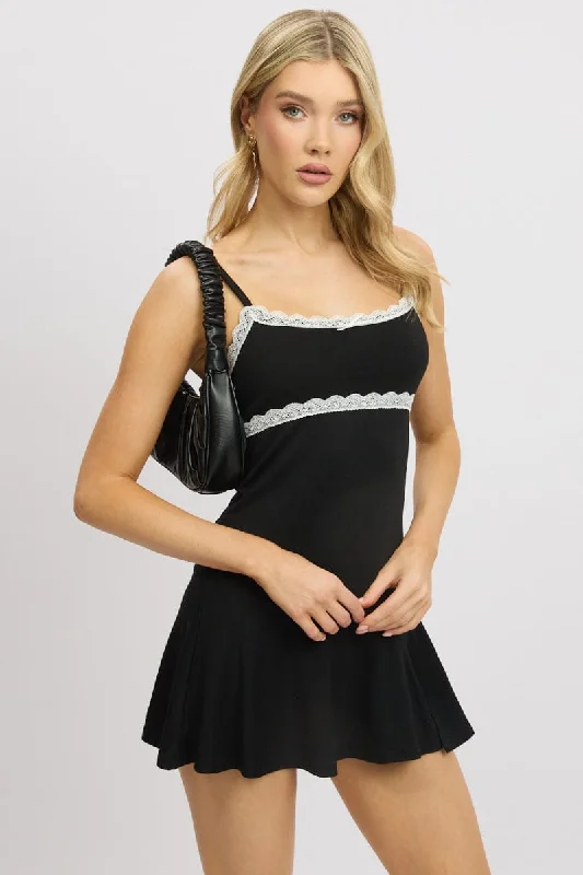 Black Mini Dress Lace Trim