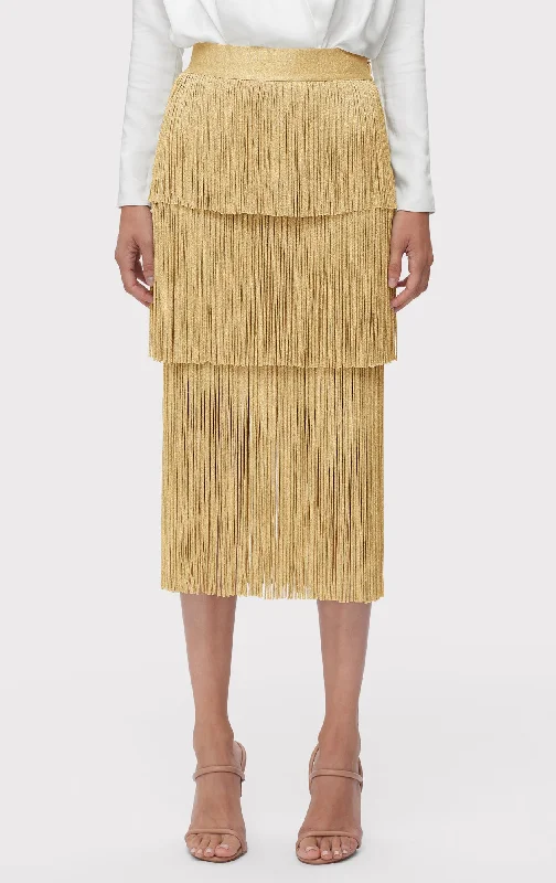 ICON METALLIC LAYERED FRINGE MIDI SKIRT