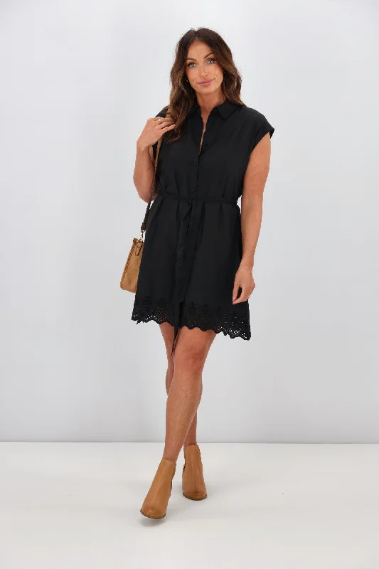 ONLY Lou Embroidered Shirt Dress Black