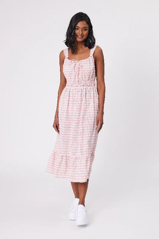 Shine On Label Arielle Checked Frilled Hem Dress Rose White